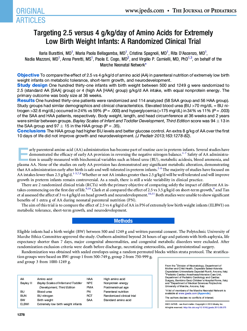 Targeting 2.5 versus 4 g/kg/day of Amino Acids for Extremely Low Birth Weight Infants: A Randomized Clinical Trial