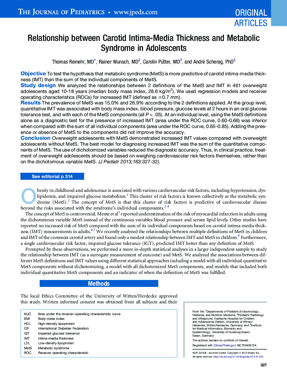 Relationship between Carotid Intima-Media Thickness and Metabolic Syndrome in Adolescents