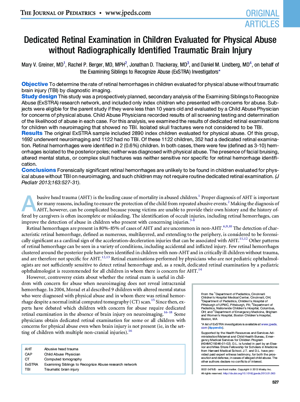 Dedicated Retinal Examination in Children Evaluated for Physical Abuse without Radiographically Identified Traumatic Brain Injury