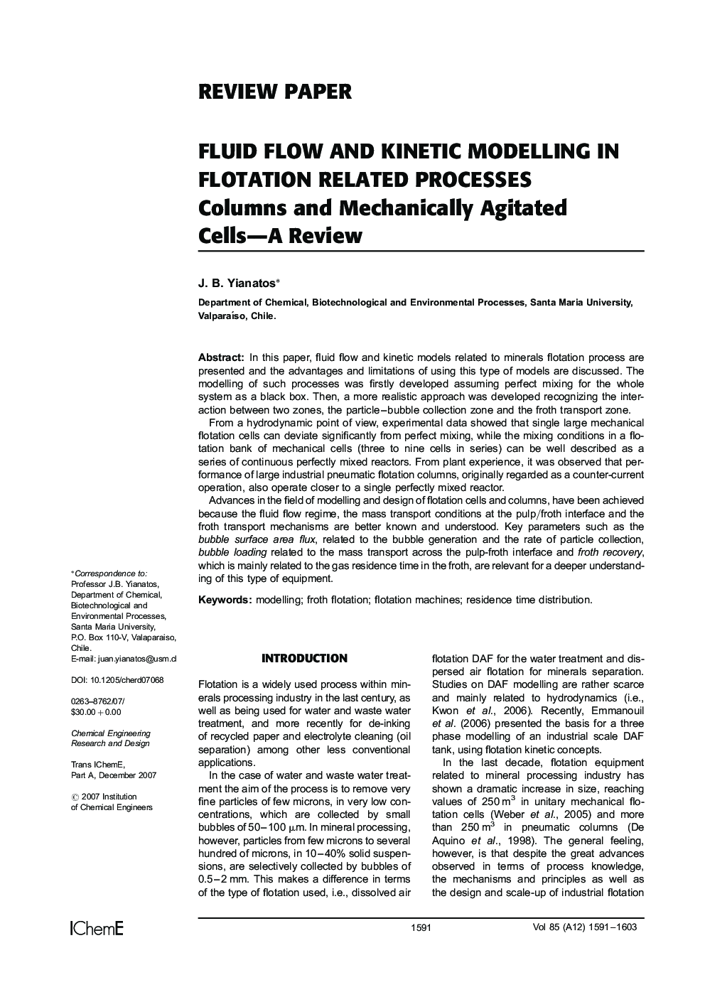 Fluid Flow and Kinetic Modelling in Flotation Related Processes: Columns and Mechanically Agitated Cells—A Review