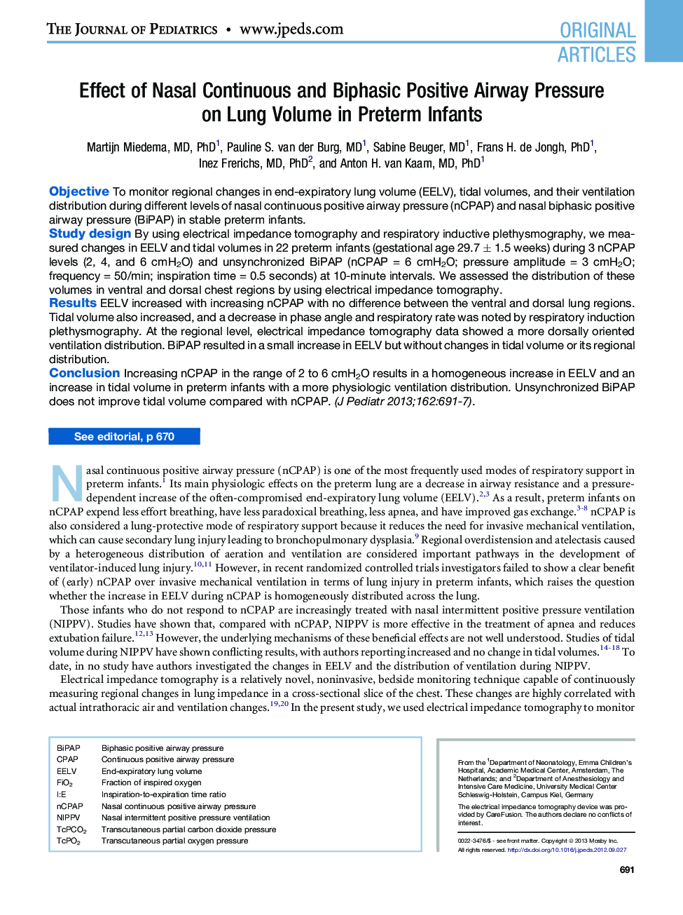 Effect of Nasal Continuous and Biphasic Positive Airway Pressure on Lung Volume in Preterm Infants