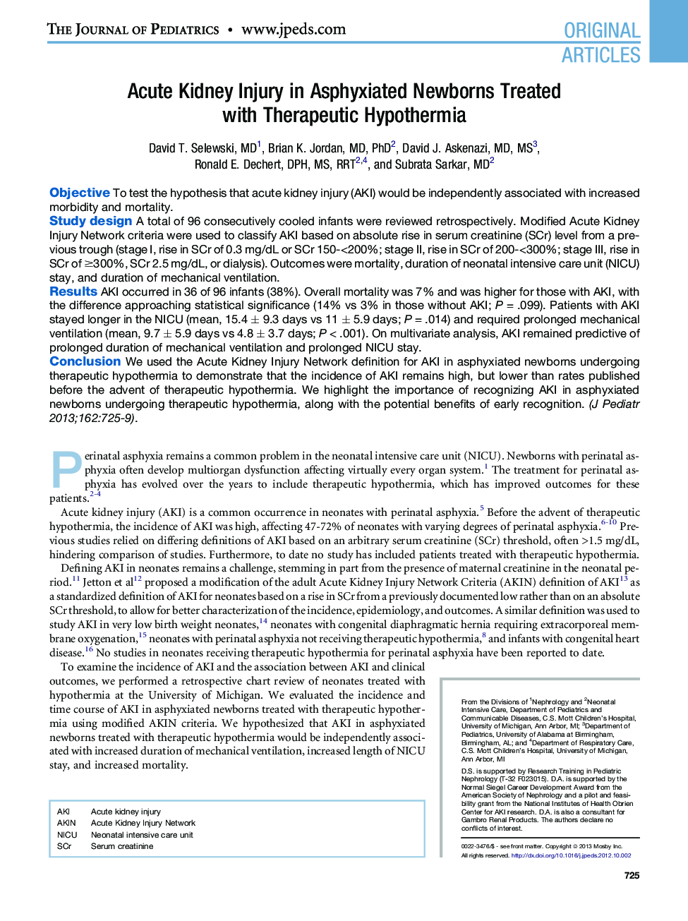 Acute Kidney Injury in Asphyxiated Newborns Treated with Therapeutic Hypothermia