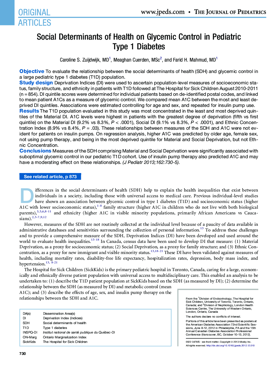 Social Determinants of Health on Glycemic Control in Pediatric Type 1 Diabetes