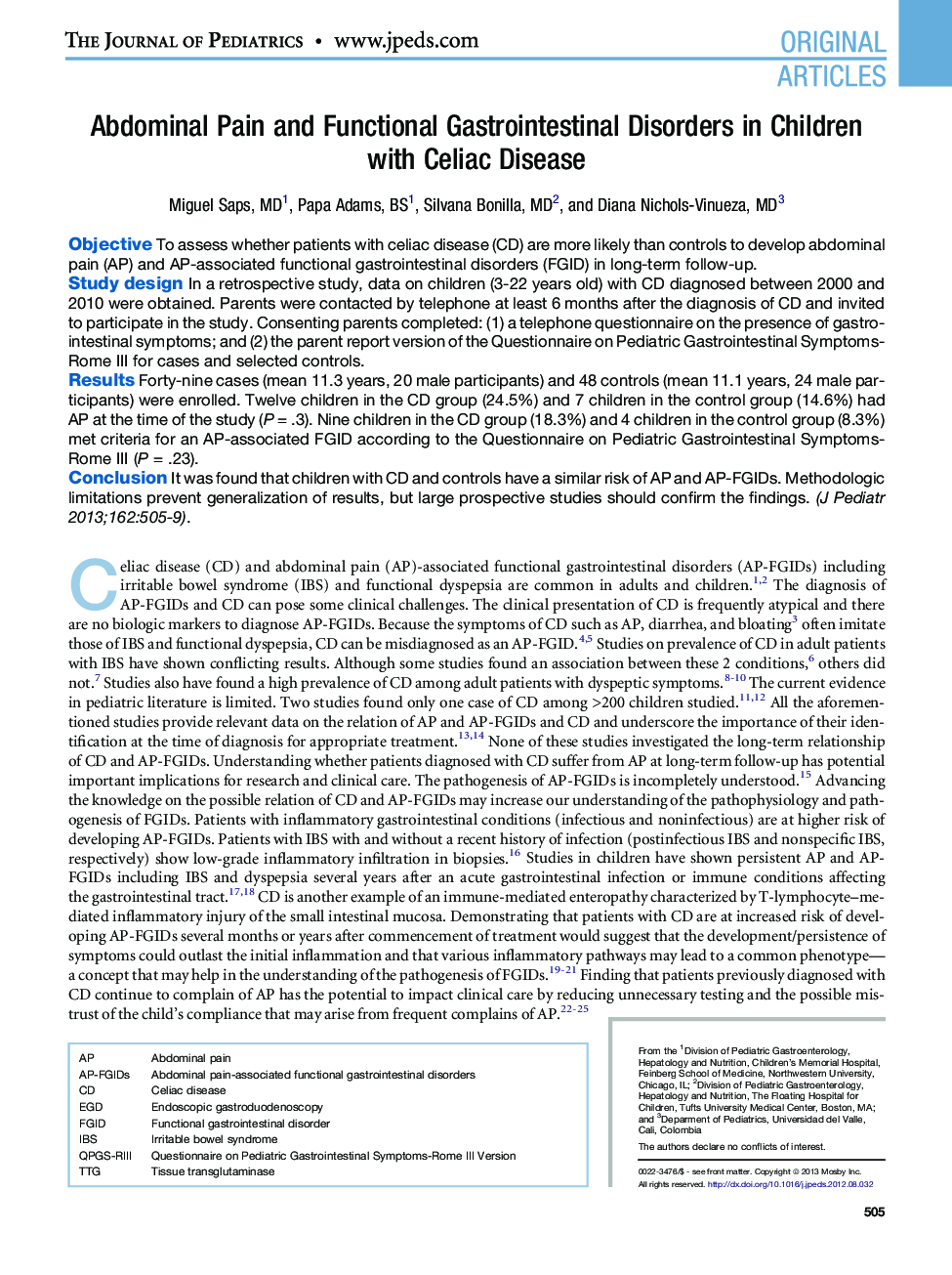 Abdominal Pain and Functional Gastrointestinal Disorders in Children with Celiac Disease