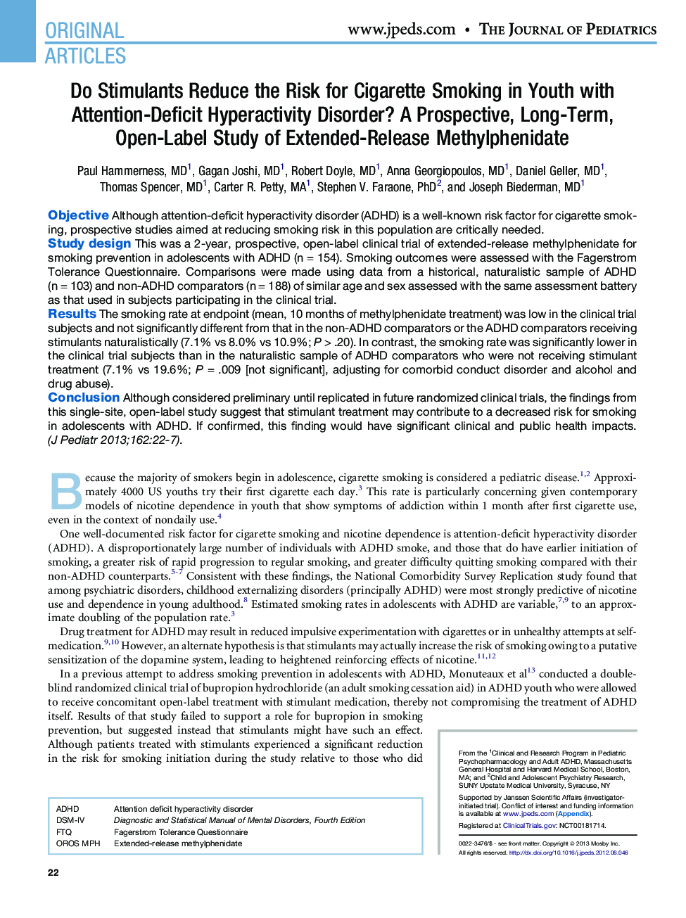 Do Stimulants Reduce the Risk for Cigarette Smoking in Youth with Attention-Deficit Hyperactivity Disorder? A Prospective, Long-Term, Open-Label Study of Extended-Release Methylphenidate