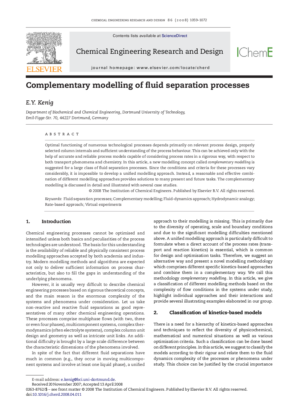 Complementary modelling of fluid separation processes