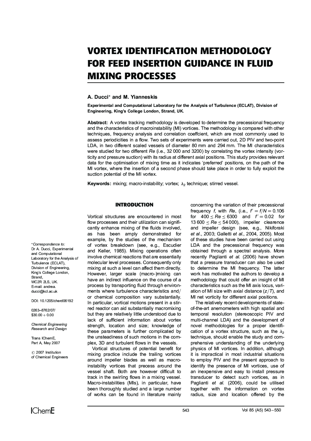 Vortex Identification Methodology for Feed Insertion Guidance in Fluid Mixing Processes