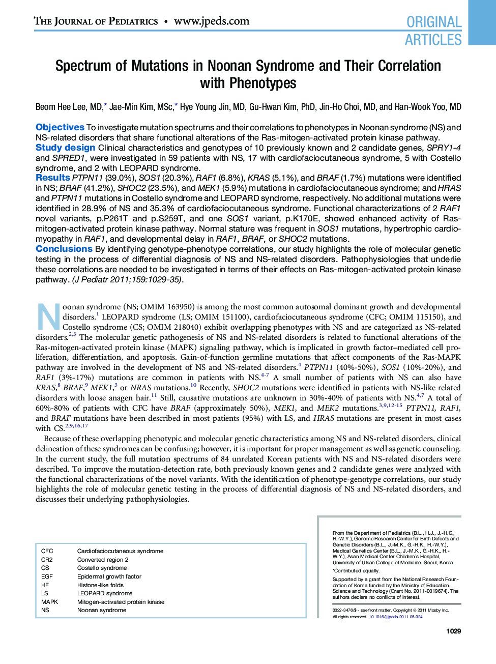 Spectrum of Mutations in Noonan Syndrome and Their Correlation with Phenotypes