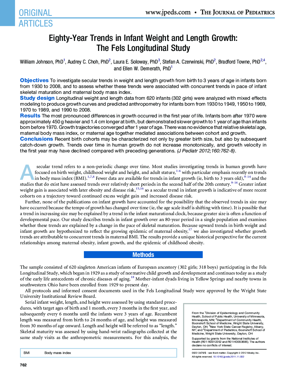 عکس صفحه اول مقاله: Eighty-Year Trends in Infant Weight and Length Growth: The Fels Longitudinal Study Eighty-Year Trends in Infant Weight and Length Growth: The Fels Longitudinal Study