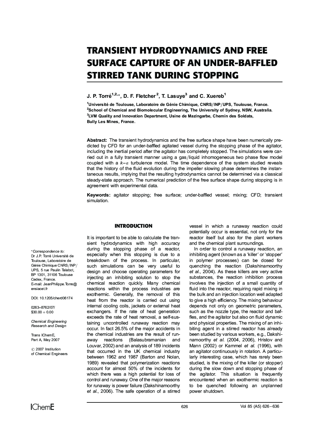 Transient Hydrodynamics and Free Surface Capture of an Under-Baffled Stirred Tank During Stopping