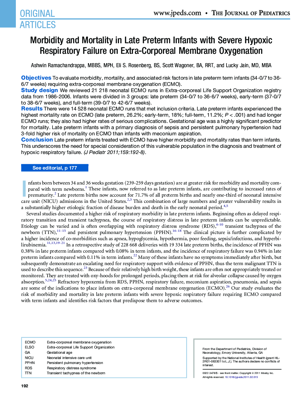 Morbidity and Mortality in Late Preterm Infants with Severe Hypoxic Respiratory Failure on Extra-Corporeal Membrane Oxygenation