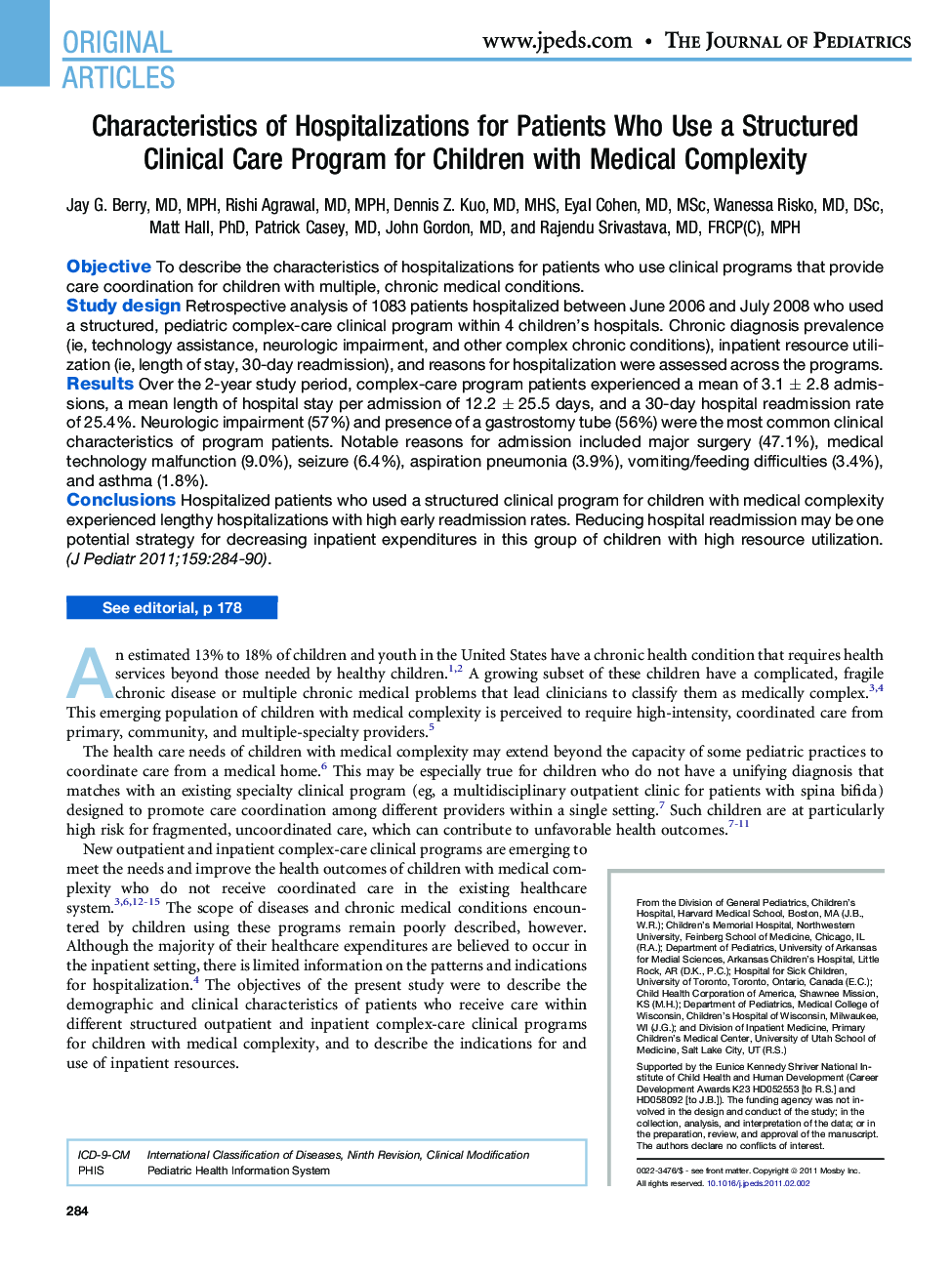 Characteristics of Hospitalizations for Patients Who Use a Structured Clinical Care Program for Children with Medical Complexity