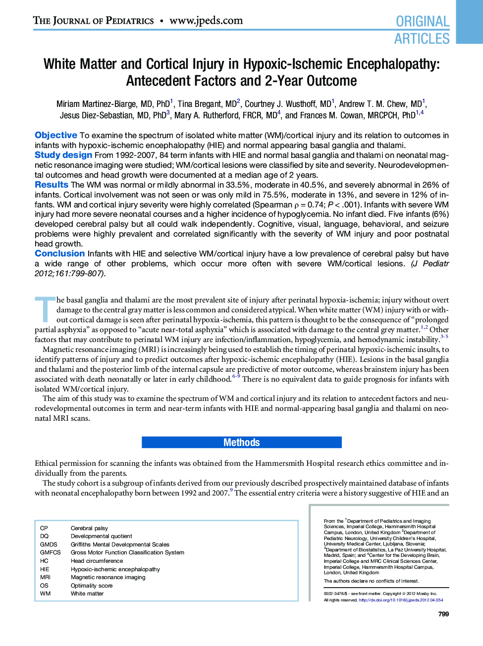 White Matter and Cortical Injury in Hypoxic-Ischemic Encephalopathy: Antecedent Factors and 2-Year Outcome