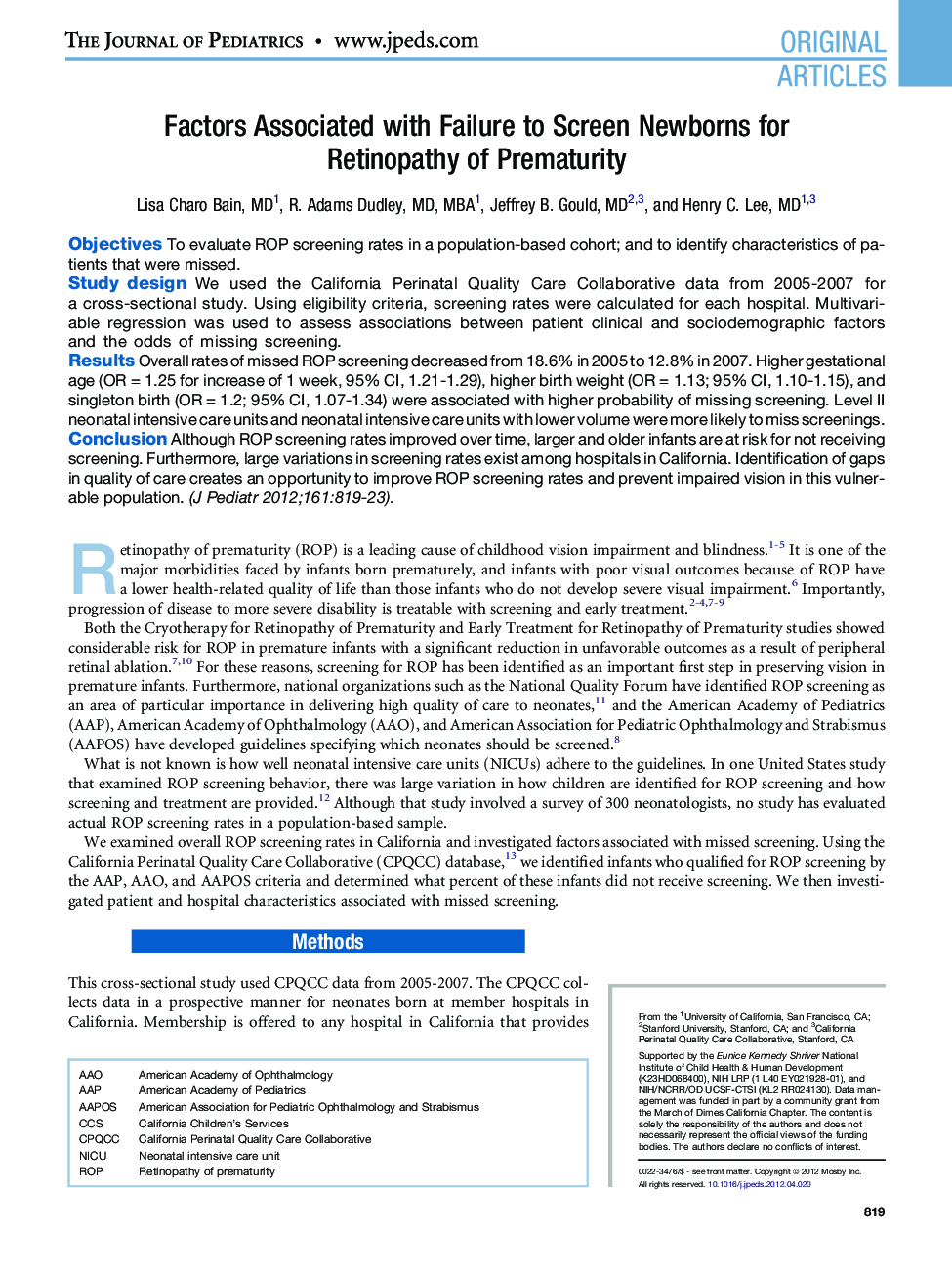 Factors Associated with Failure to Screen Newborns for Retinopathy of Prematurity