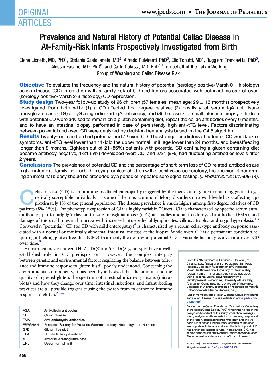 Prevalence and Natural History of Potential Celiac Disease in At-Family-Risk Infants Prospectively Investigated from Birth