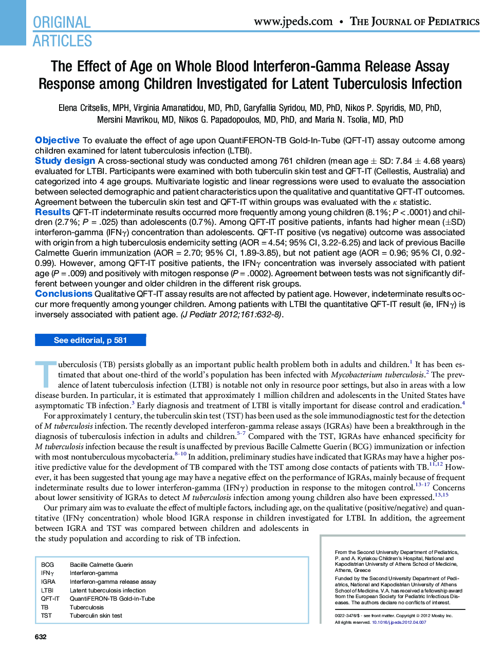 The Effect of Age on Whole Blood Interferon-Gamma Release Assay Response among Children Investigated for Latent Tuberculosis Infection