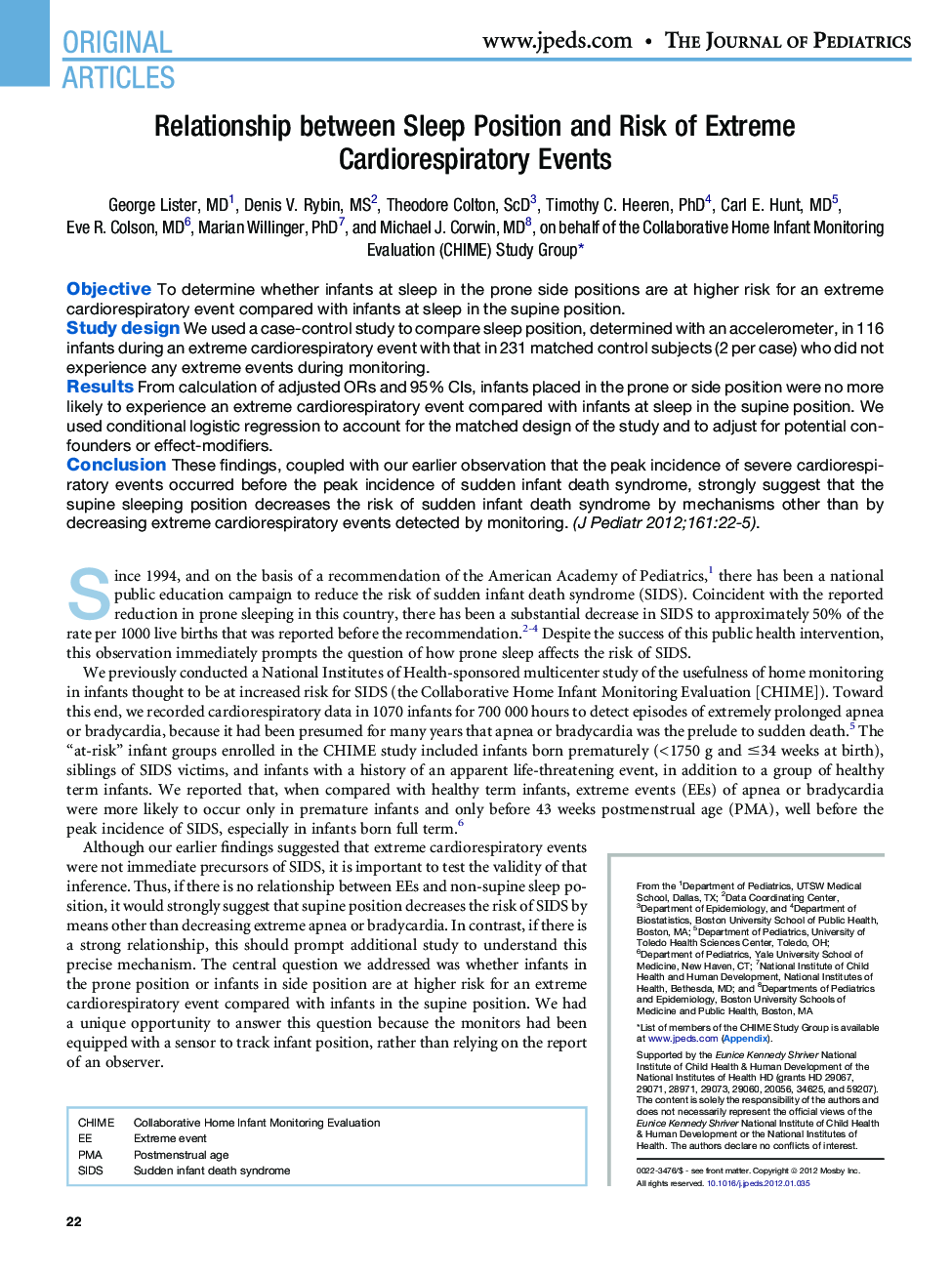 Relationship between Sleep Position and Risk of Extreme Cardiorespiratory Events