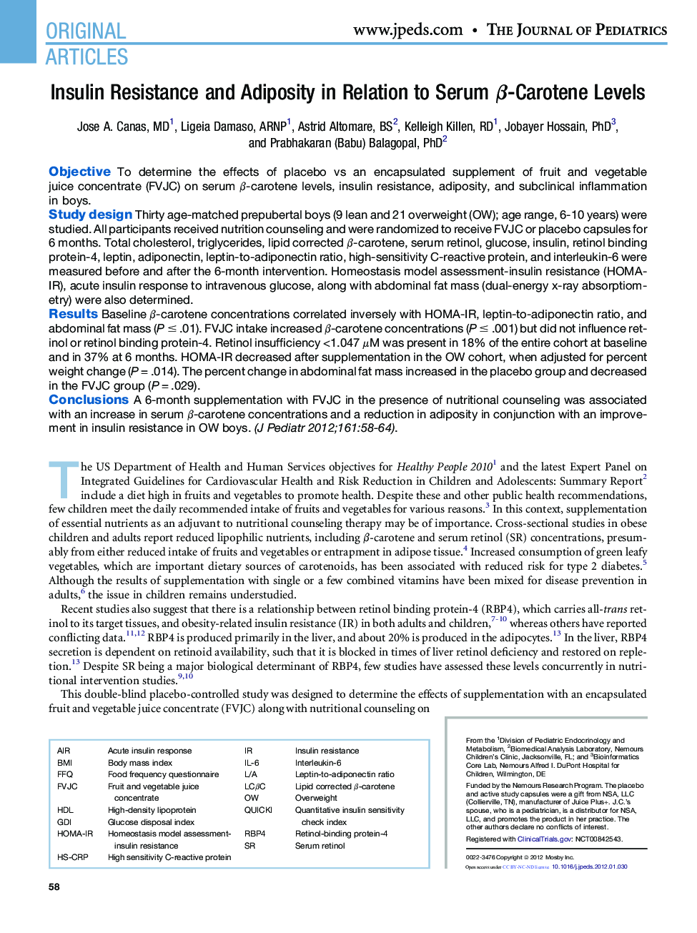 Insulin Resistance and Adiposity in Relation to Serum Î²-Carotene Levels