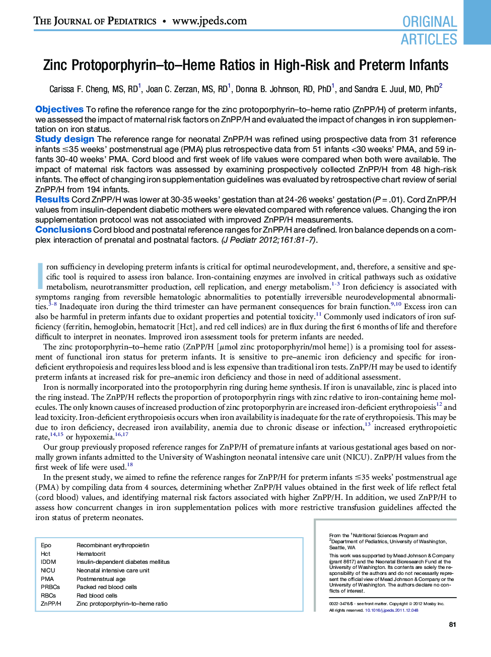 Zinc Protoporphyrin-to-Heme Ratios in High-Risk and Preterm Infants