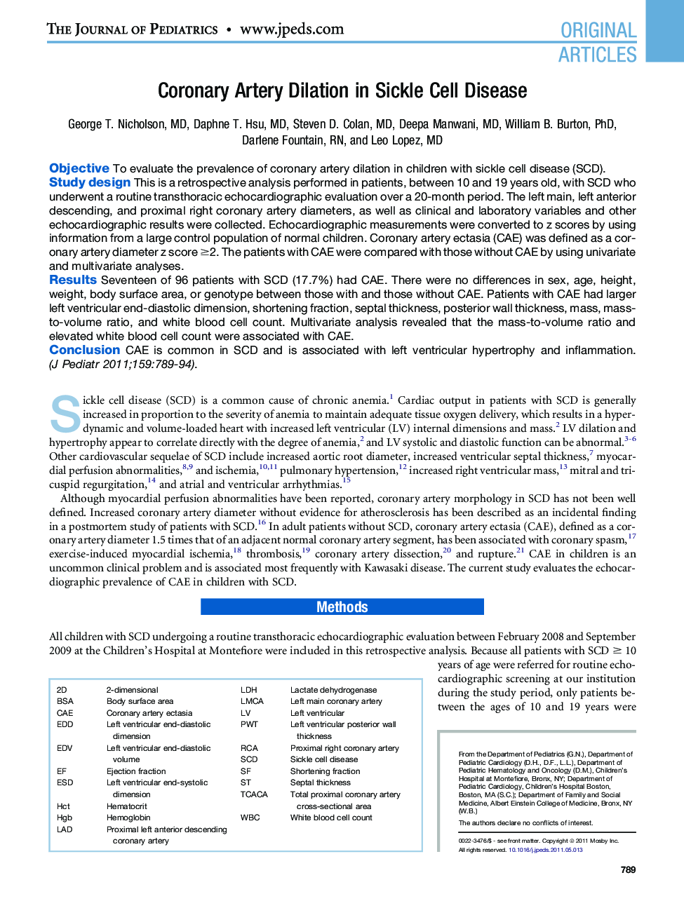 Coronary Artery Dilation in Sickle Cell Disease