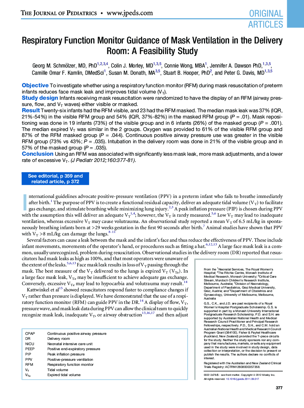 Respiratory Function Monitor Guidance of Mask Ventilation in the Delivery Room: A Feasibility Study