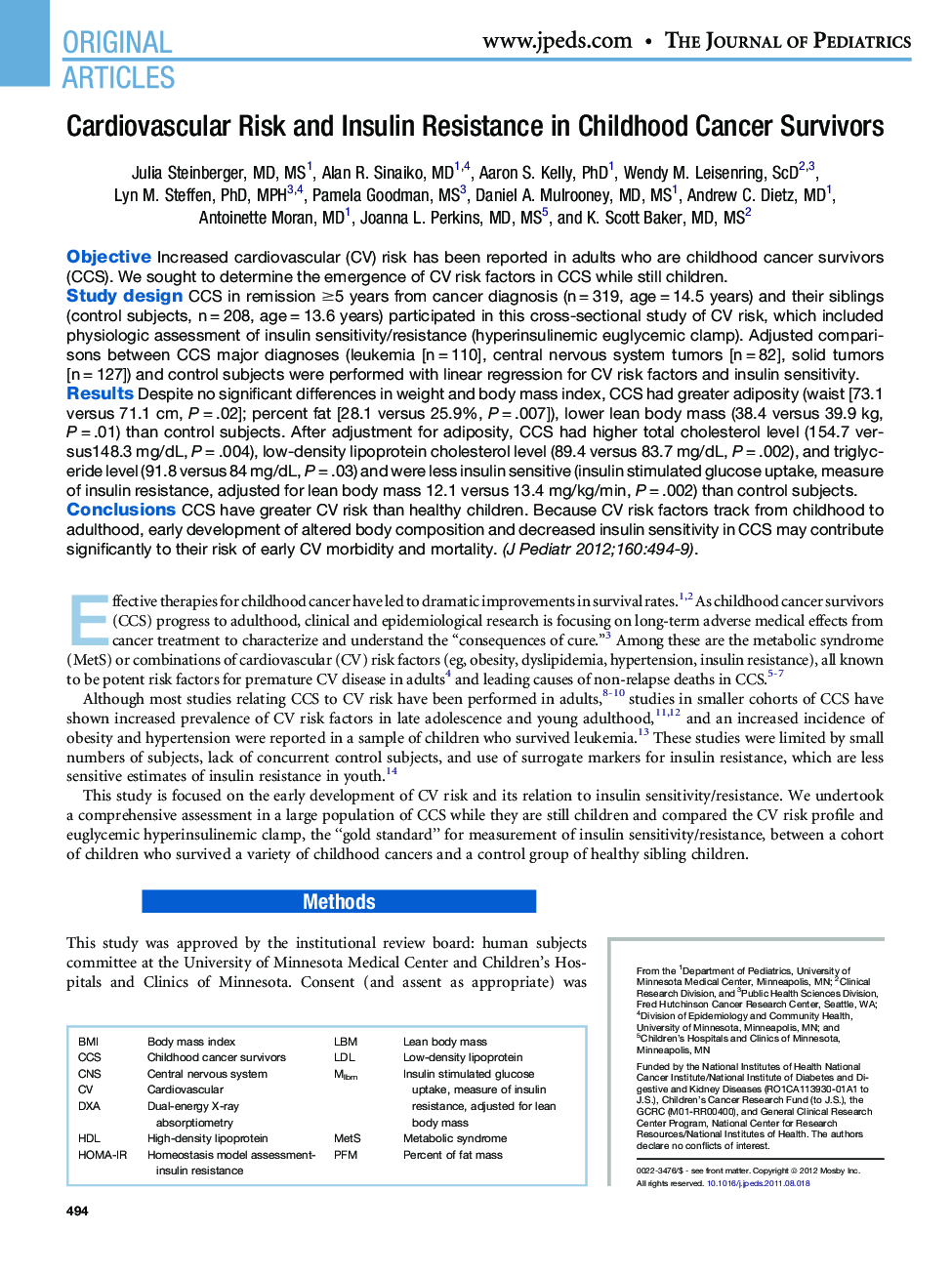 Cardiovascular Risk and Insulin Resistance in Childhood Cancer Survivors