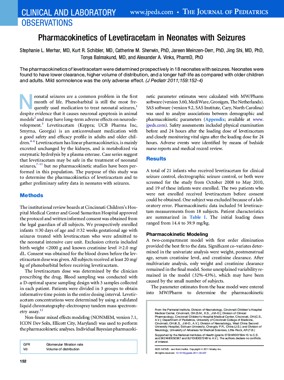 Pharmacokinetics of Levetiracetam in Neonates with Seizures