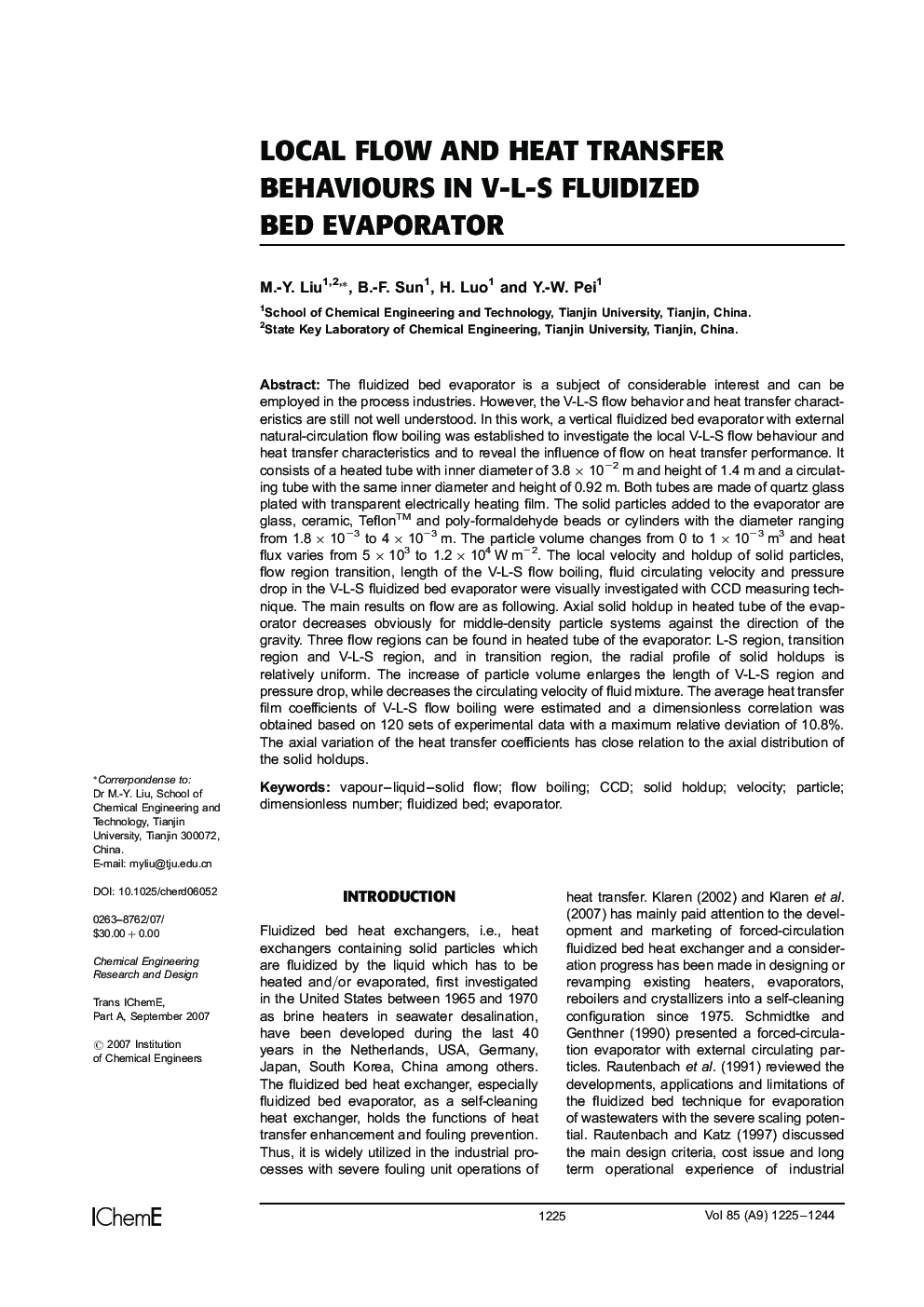 Local Flow and Heat Transfer Behaviours in V-L-S Fluidized Bed Evaporator