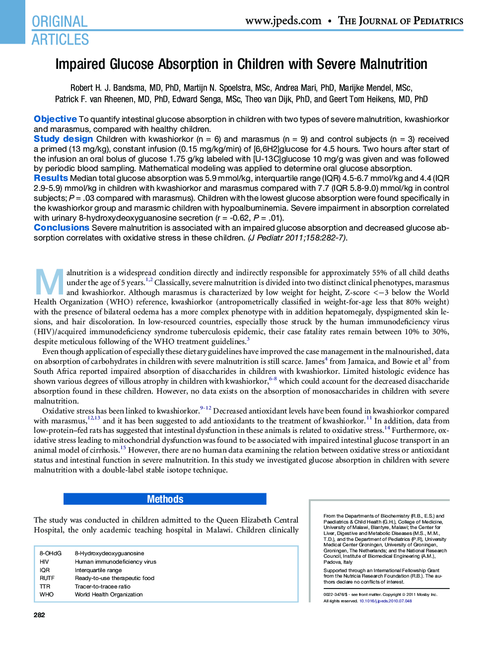 Impaired Glucose Absorption in Children with Severe Malnutrition