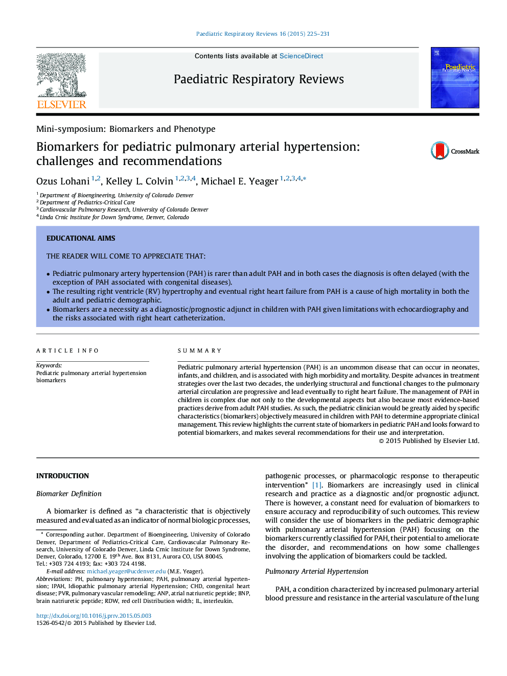 Biomarkers for pediatric pulmonary arterial hypertension: challenges and recommendations