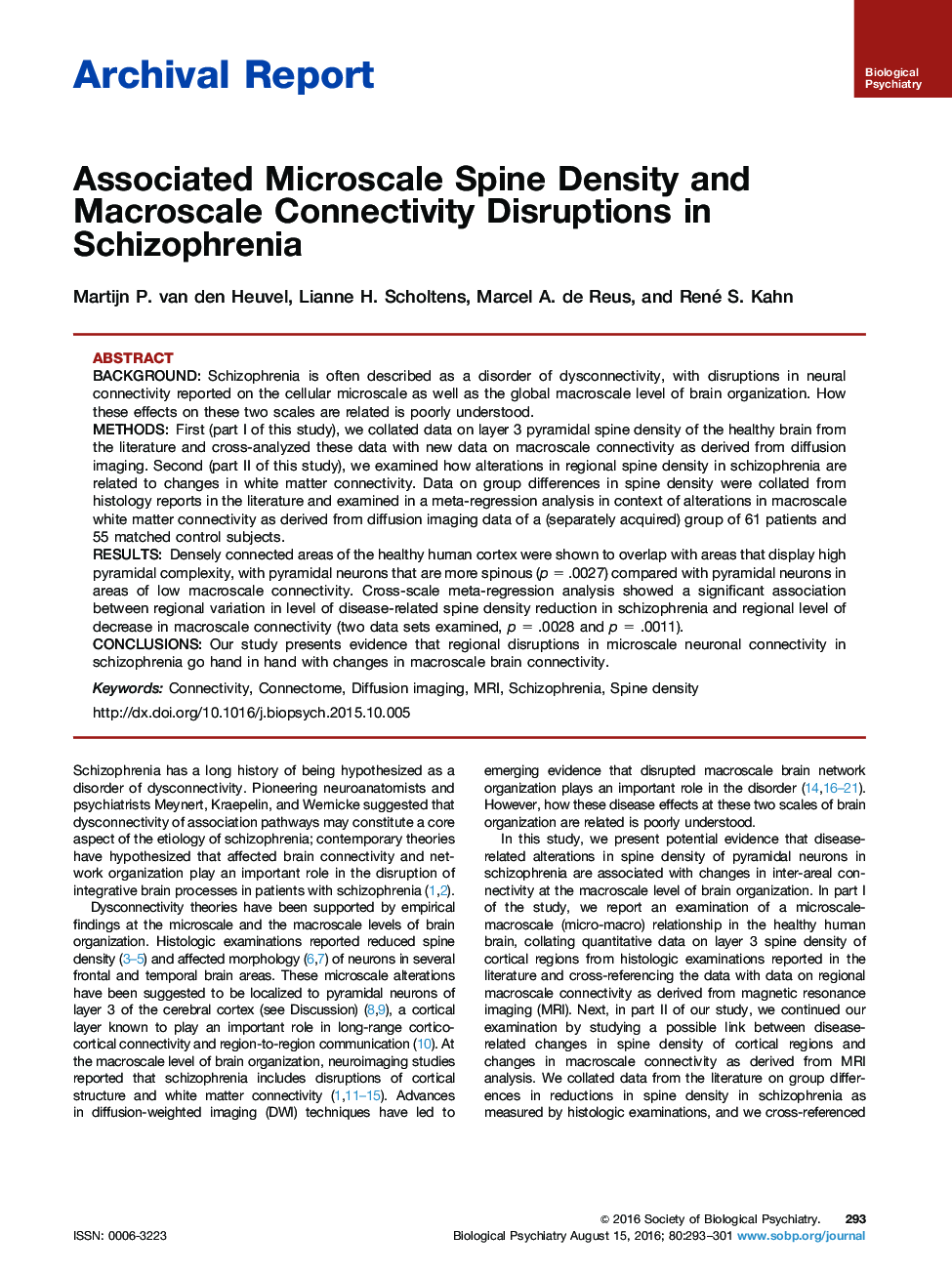 Associated Microscale Spine Density and Macroscale Connectivity Disruptions in Schizophrenia