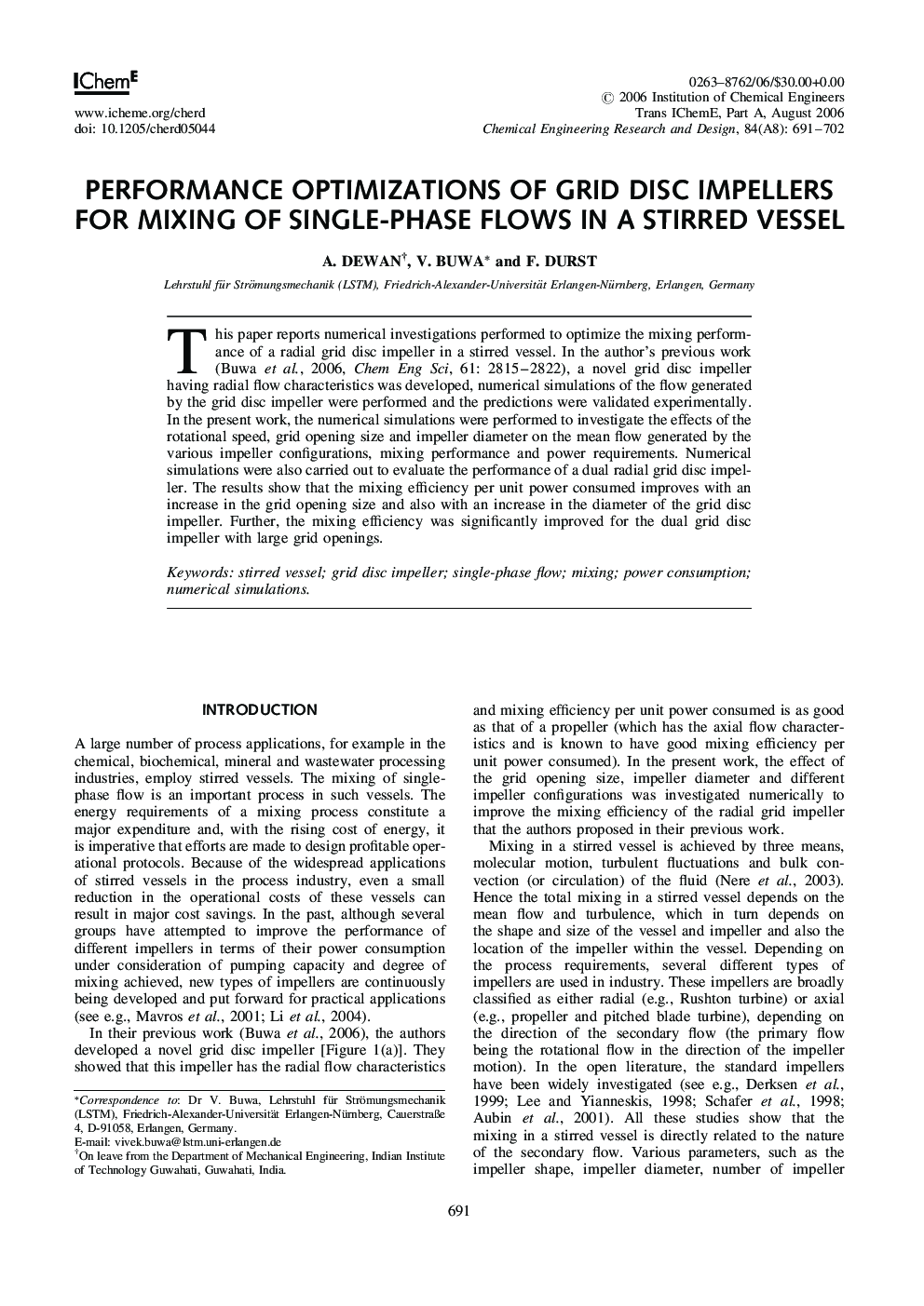 Performance Optimizations of Grid Disc Impellers for Mixing of Single-Phase Flows in a Stirred Vessel