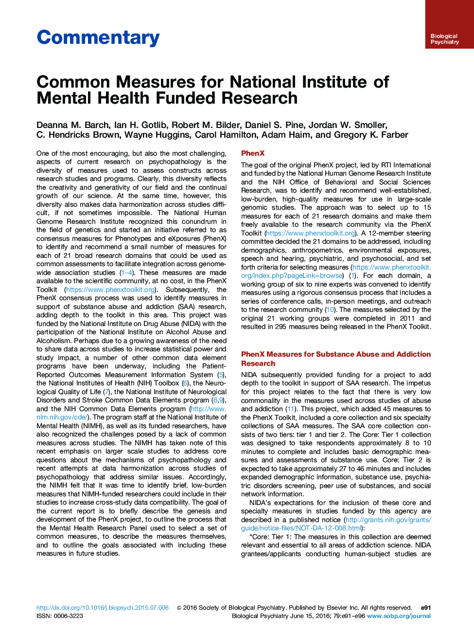 Common Measures for National Institute of Mental Health Funded Research