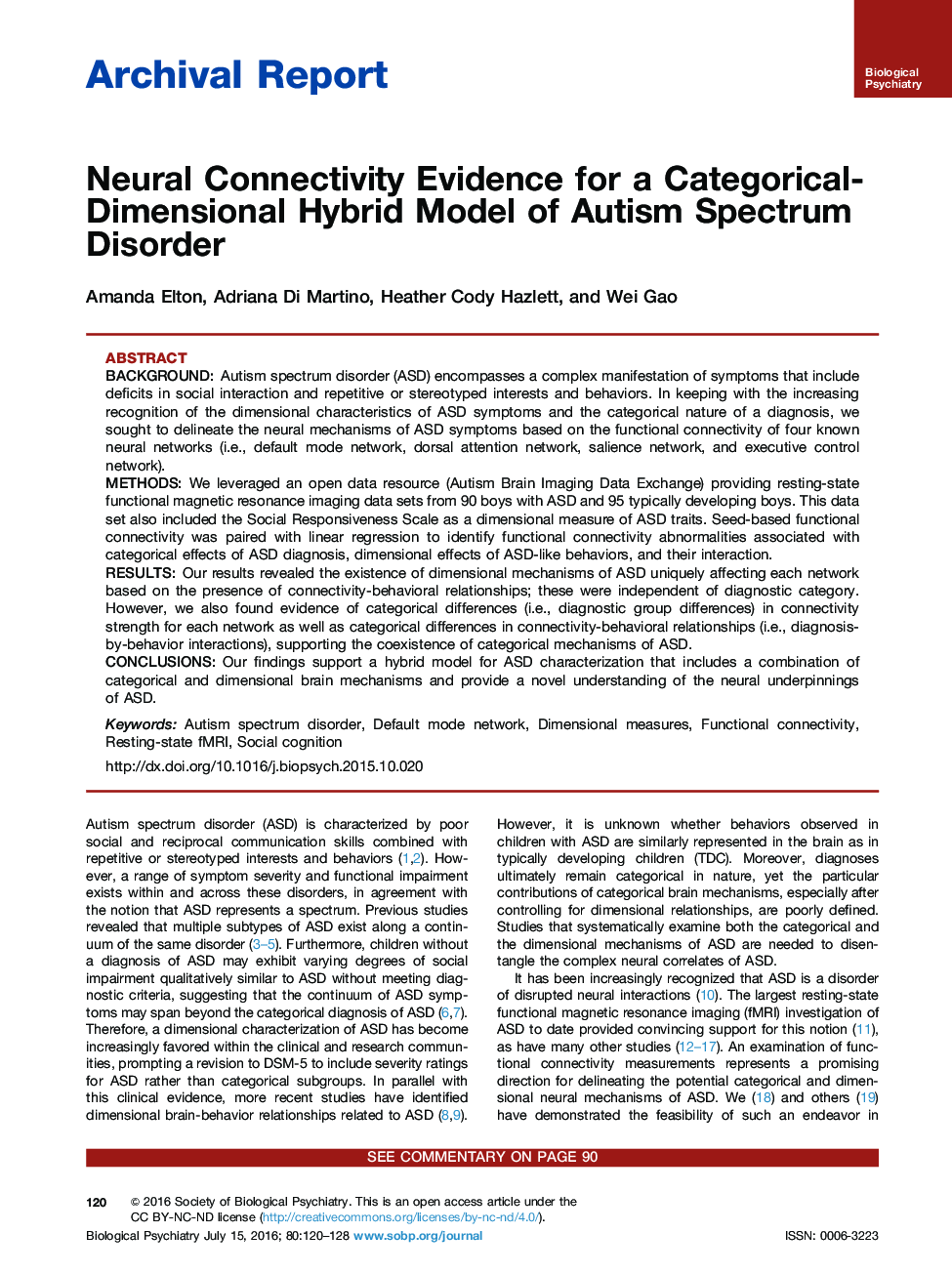 شواهد اتصال عصبی برای یک مدل هیبرید طبقه بندی اختلال طیف اوتیسم 