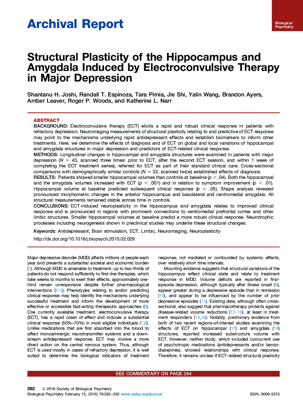 Structural Plasticity of the Hippocampus and Amygdala Induced by Electroconvulsive Therapy in Major Depression