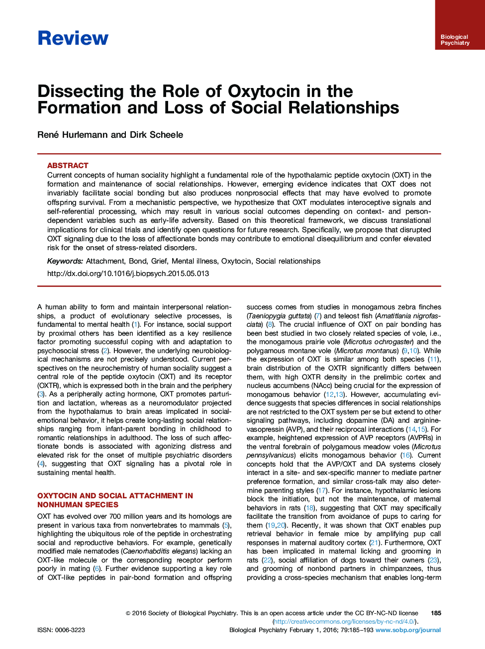 Dissecting the Role of Oxytocin in the Formation and Loss of Social Relationships