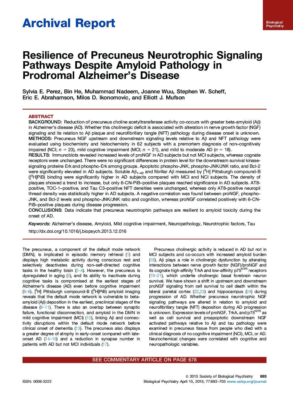 Resilience of Precuneus Neurotrophic Signaling Pathways Despite Amyloid Pathology in Prodromal Alzheimer's Disease