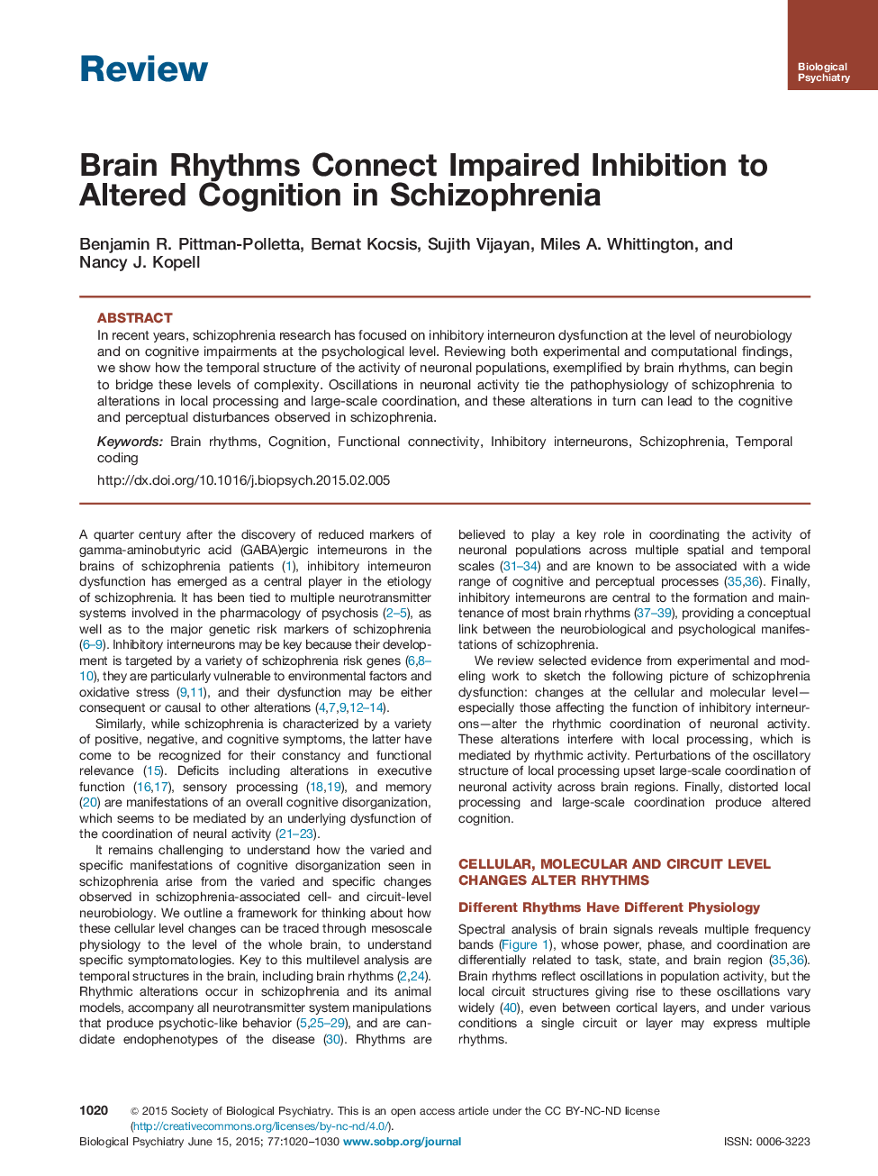 Brain Rhythms Connect Impaired Inhibition to Altered Cognition in Schizophrenia