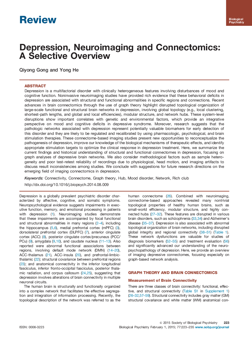 Depression, Neuroimaging and Connectomics: A Selective Overview