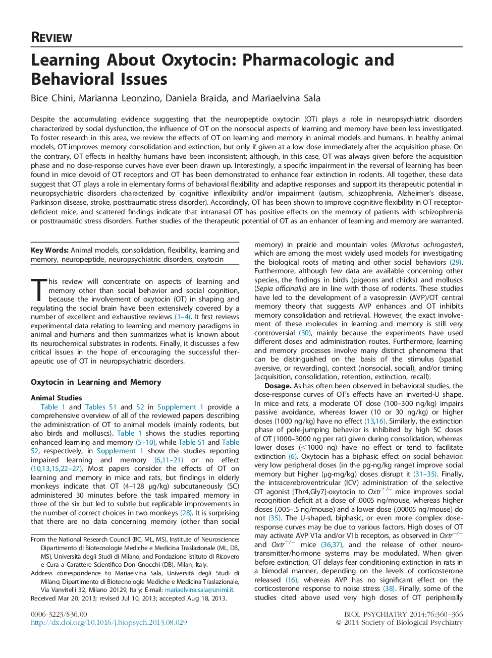 Learning About Oxytocin: Pharmacologic and Behavioral Issues