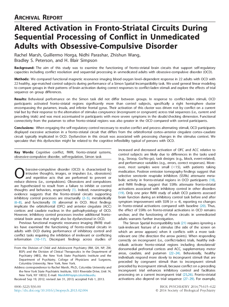 Altered Activation in Fronto-Striatal Circuits During Sequential Processing of Conflict in Unmedicated Adults with Obsessive-Compulsive Disorder