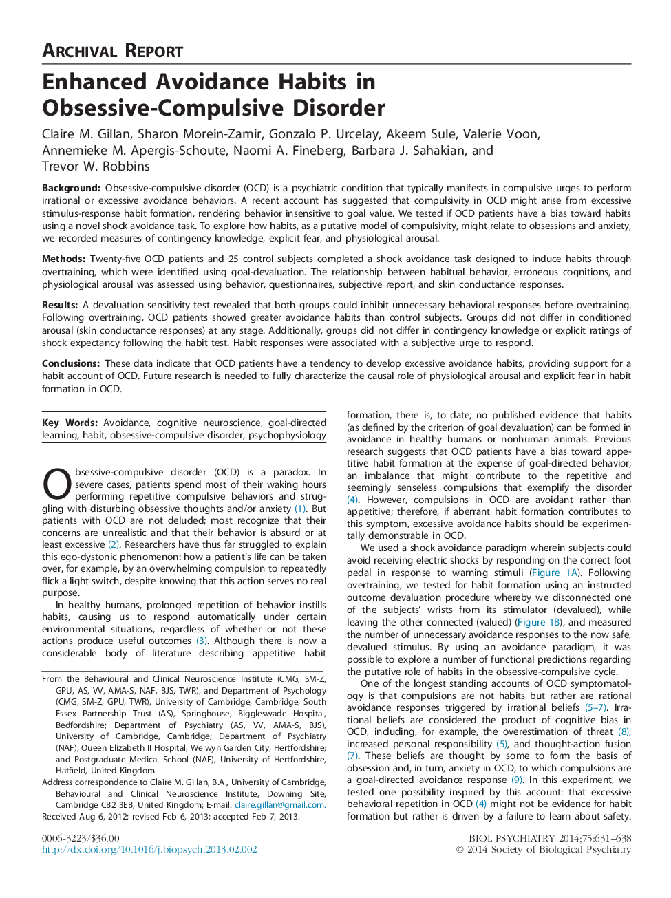 Enhanced Avoidance Habits in Obsessive-Compulsive Disorder