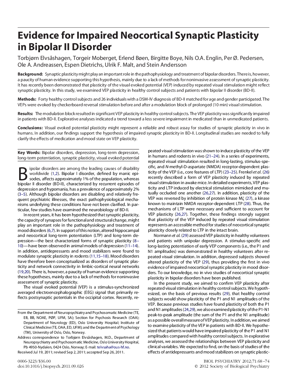 Evidence for Impaired Neocortical Synaptic Plasticity in Bipolar II Disorder