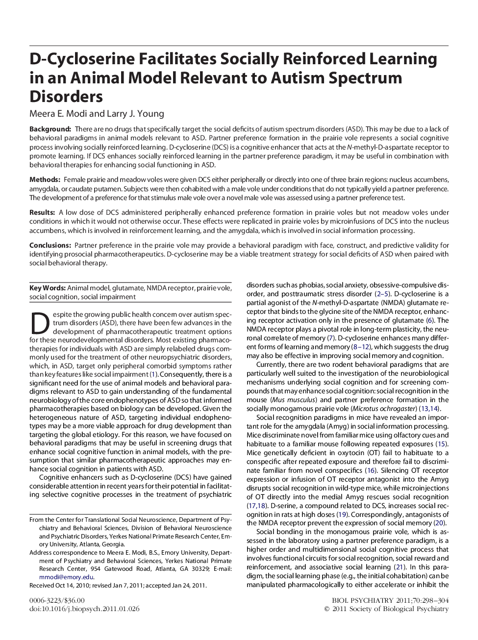 D-Cycloserine Facilitates Socially Reinforced Learning in an Animal Model Relevant to Autism Spectrum Disorders