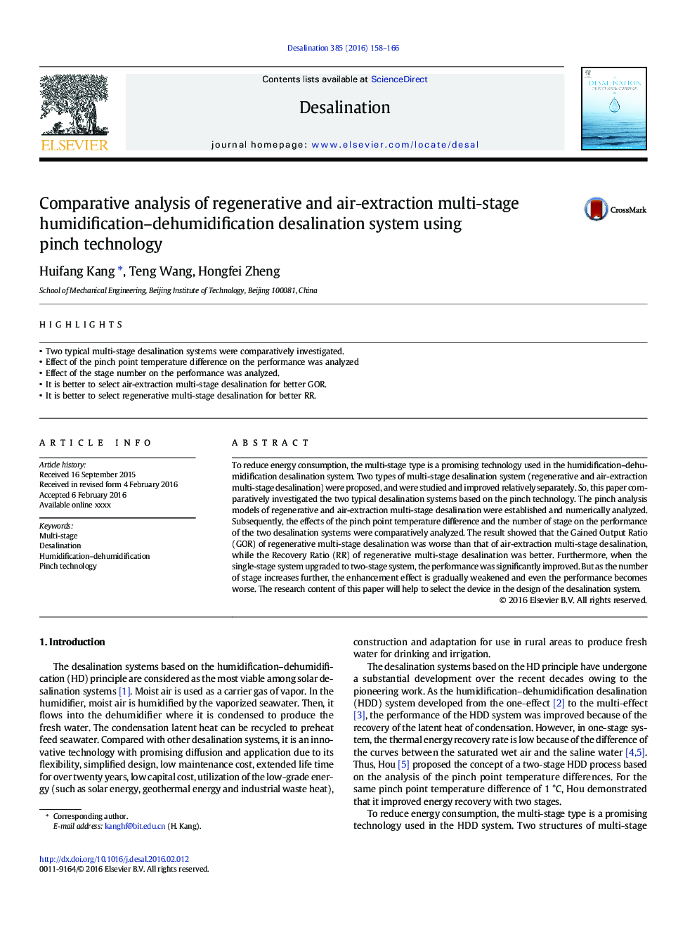 Comparative analysis of regenerative and air-extraction multi-stage humidification-dehumidification desalination system using pinch technology