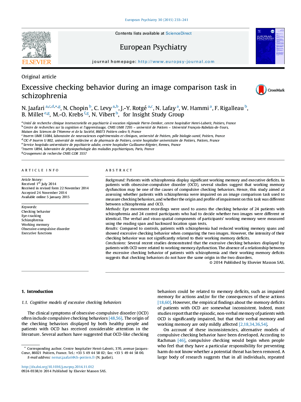 Excessive checking behavior during an image comparison task in schizophrenia