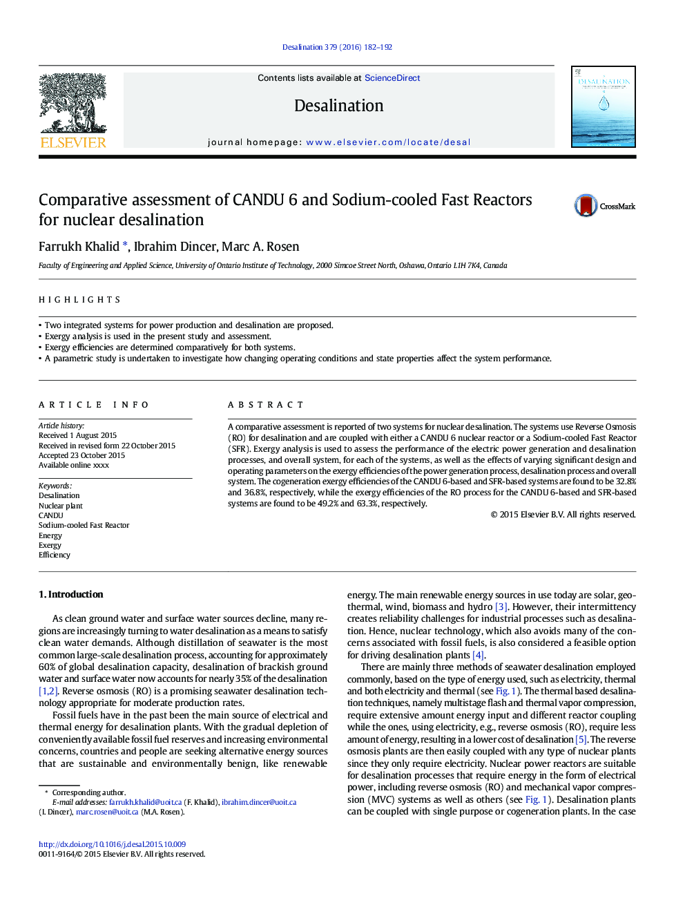 Comparative assessment of CANDU 6 and Sodium-cooled Fast Reactors for nuclear desalination