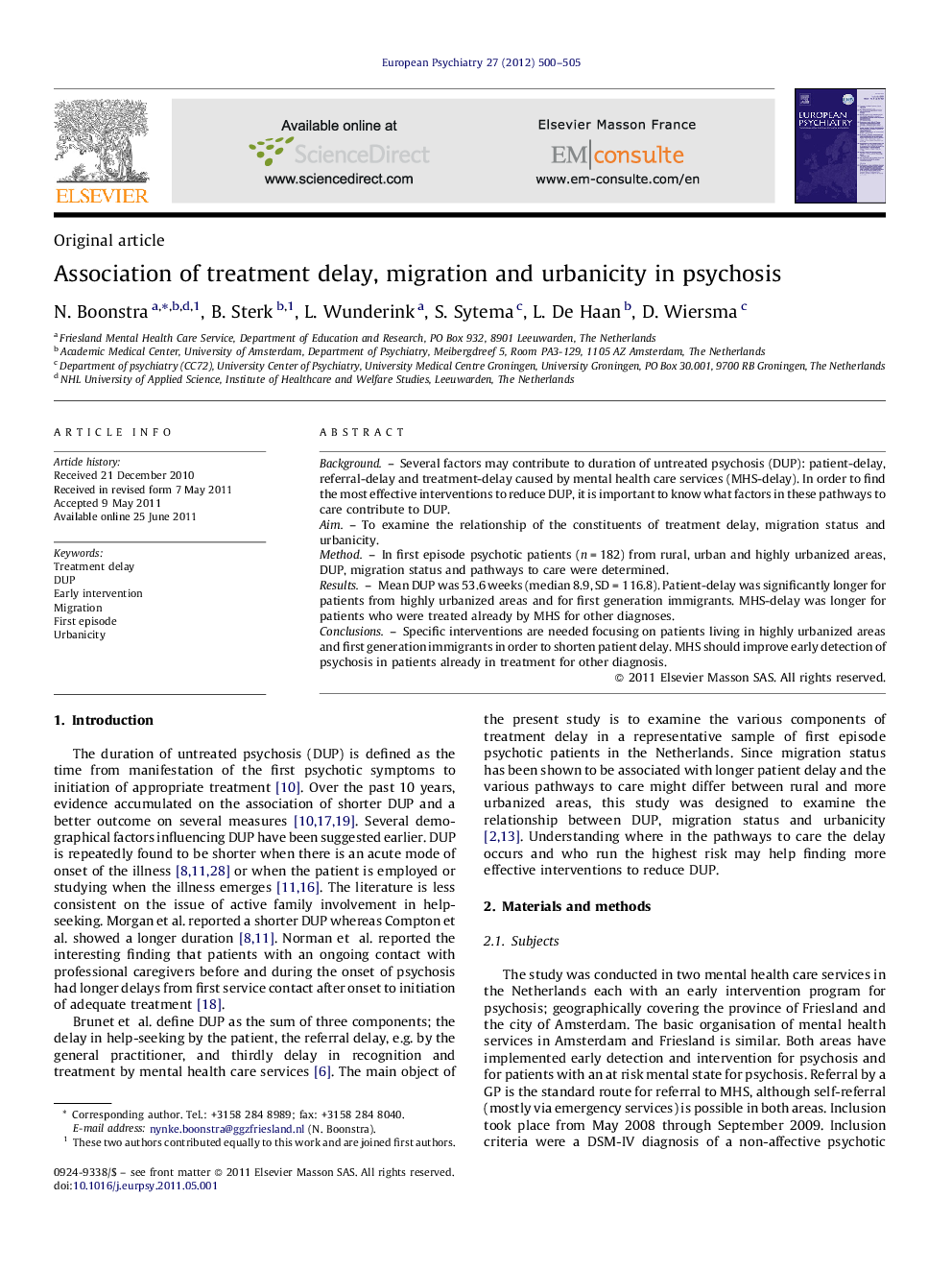 Association of treatment delay, migration and urbanicity in psychosis