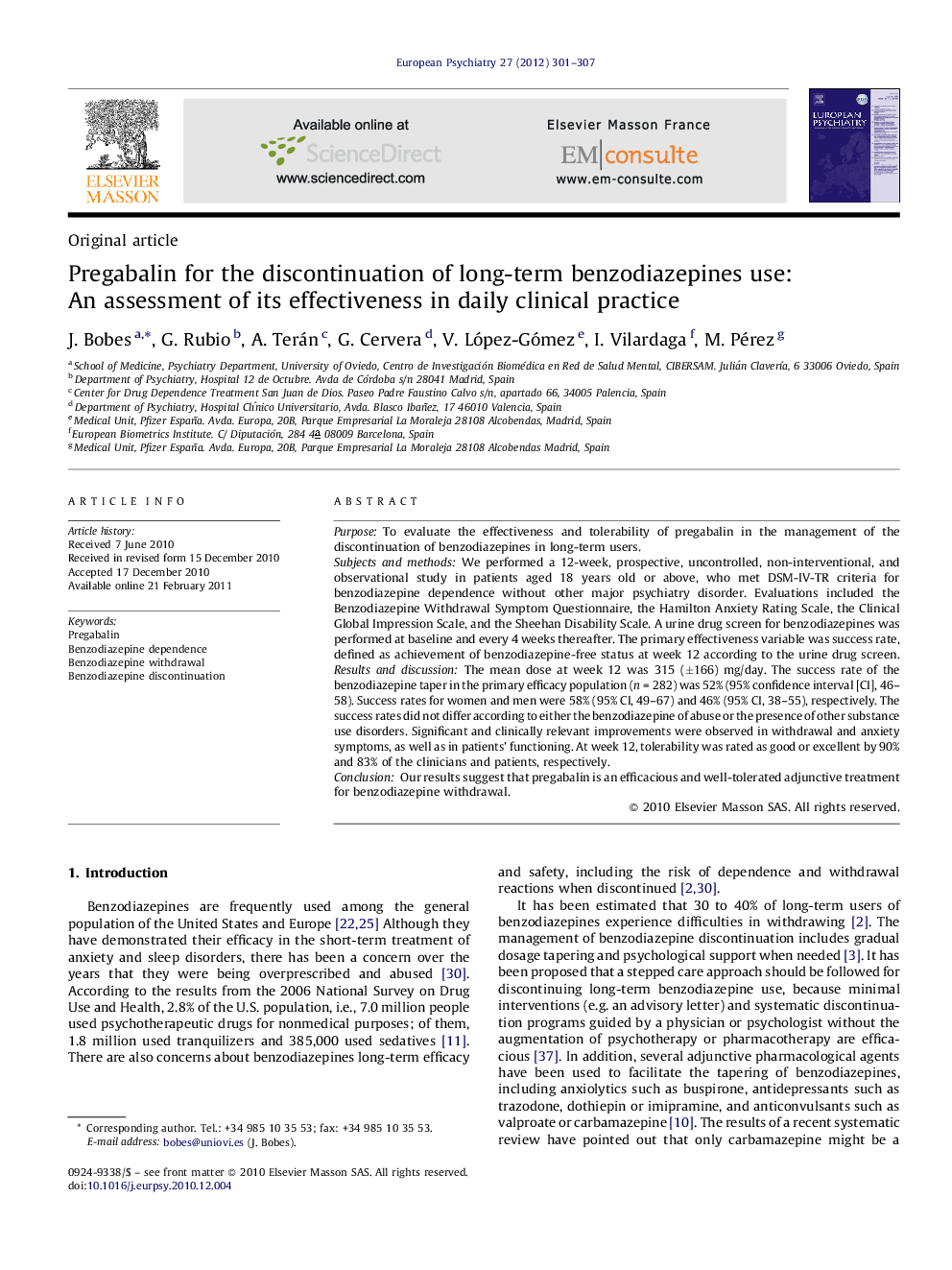 Pregabalin for the discontinuation of long-term benzodiazepines use: An assessment of its effectiveness in daily clinical practice