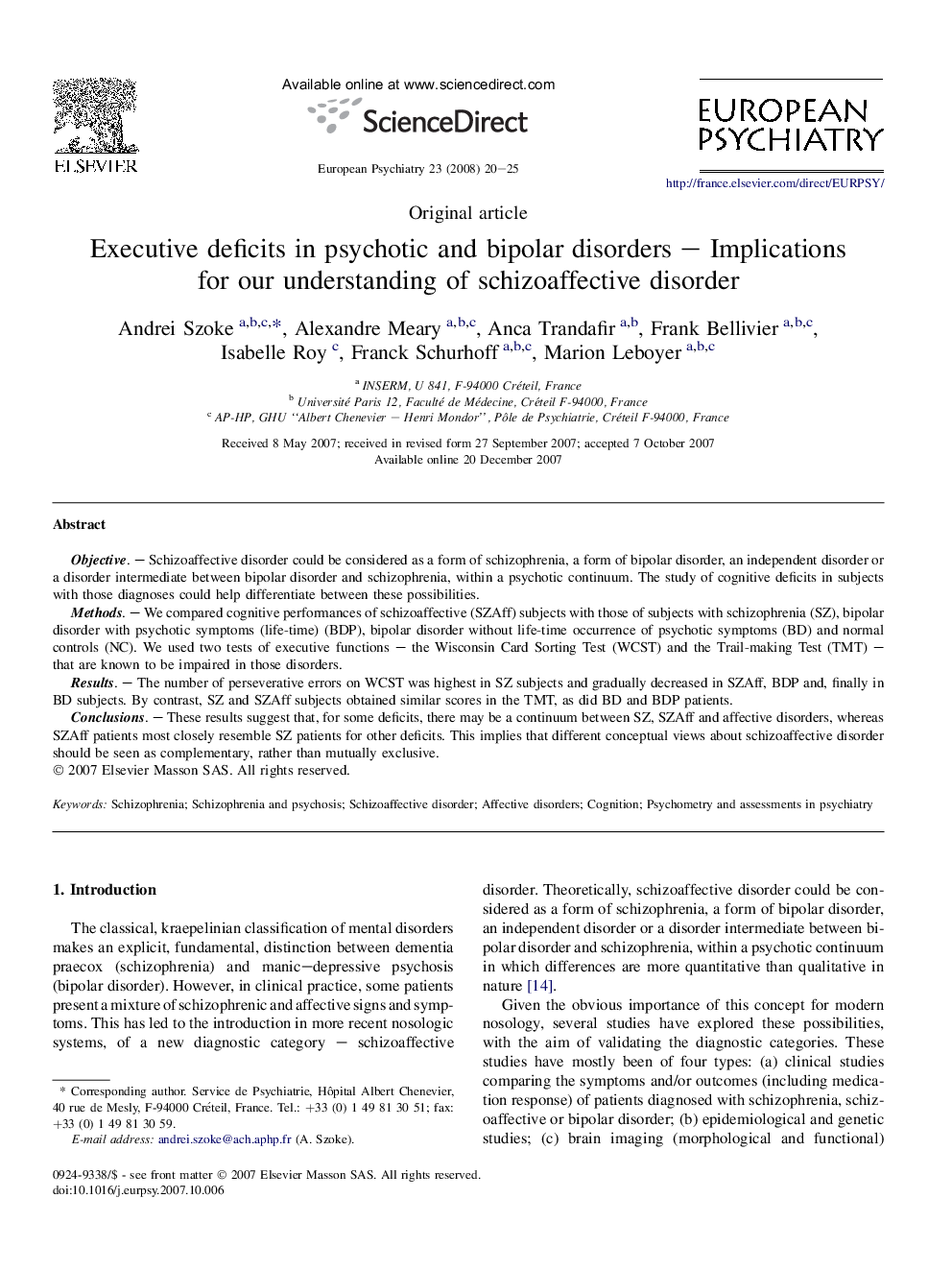 Executive deficits in psychotic and bipolar disorders - Implications for our understanding of schizoaffective disorder